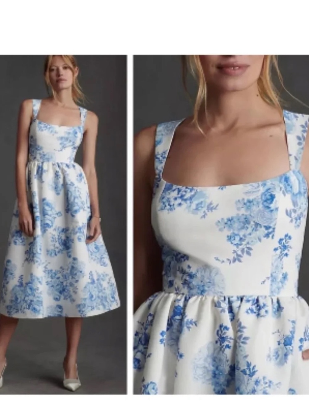 Sachin + Babi Blue Floral Square-Neck Midi Dress